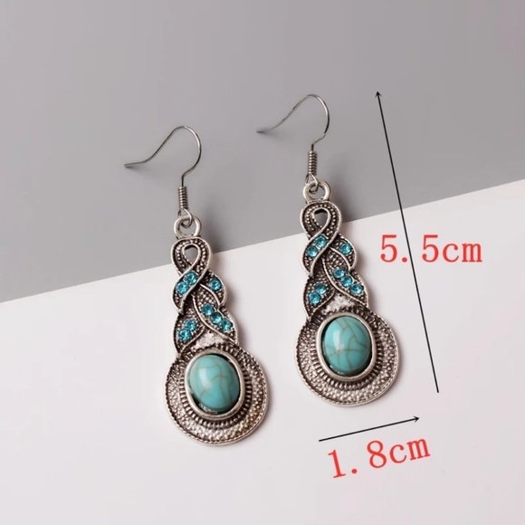 New Blue Crystal Inlaid Water Drop Earrings - Picture 4 of 6